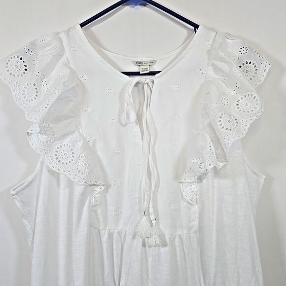 Cato Women's White Sleeveless Dress Plus Size 18 20 Shoulder Eyelet Ruffles NWOT - Picture 3 of 9